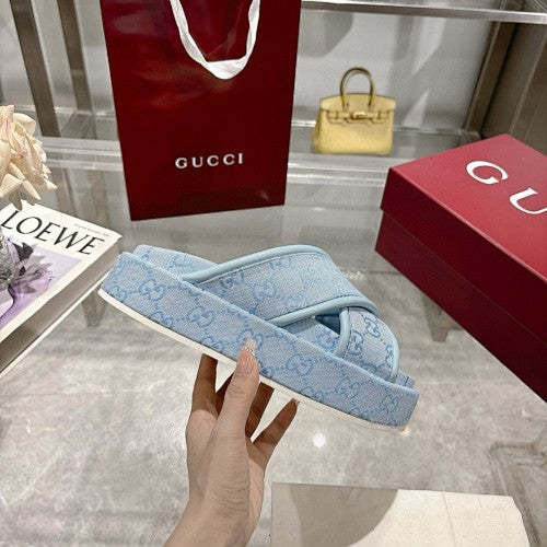 Gucci GG Supreme Canvas Crossover Platform Sandals