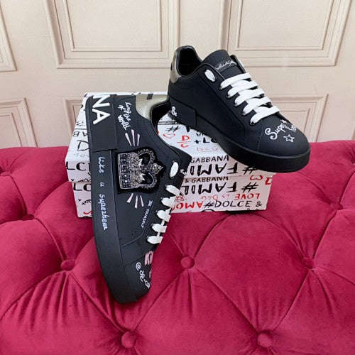 Dolce & Gabbana Portofino Graffiti Crown Low-Top Sneakers