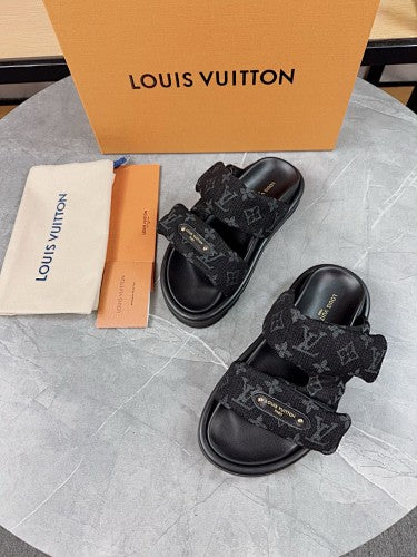 Louis Vuitton Monogram Denim Two-Strap Platform Slide Sandals
