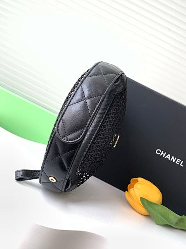 Chanel Black Mesh Crescent Hobo Bag