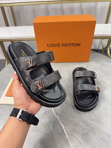 Louis Vuitton Monogram Double-Strap LV Initials Slide Sandals
