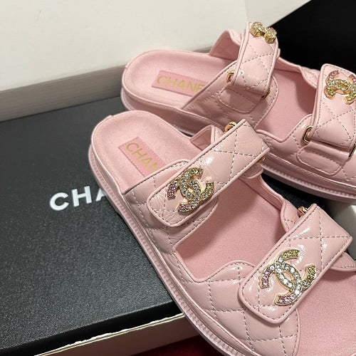 Chanel Pink Quilted CC Dad Sandals