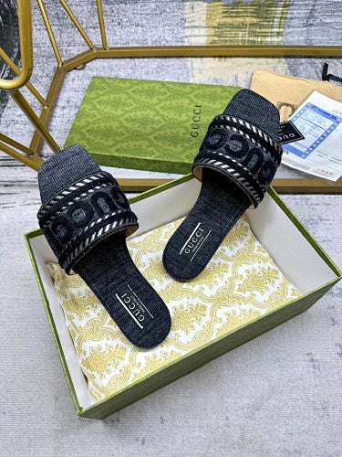 Gucci Logo Denim Slide Sandals