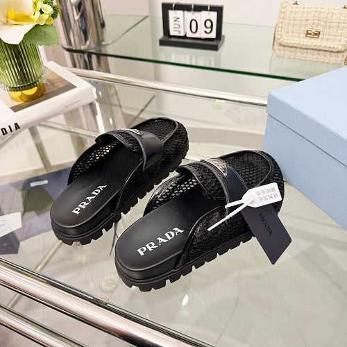Prada Technical Mesh Triangle Logo Mule Loafers