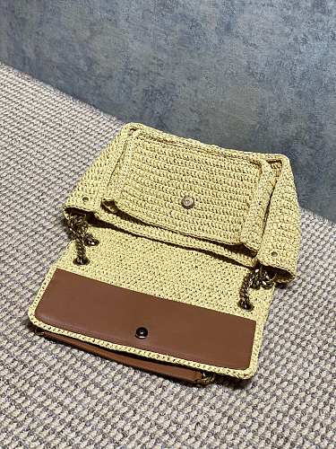 Saint Laurent (YSL) Natural Raffia Crochet Niki-Style Flap Bag