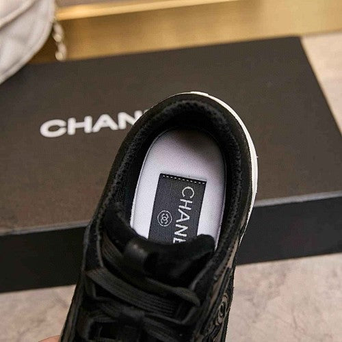 Chanel CC Black & White Low-Top Runner Sneakers