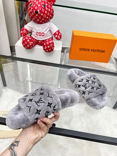 Louis Vuitton Monogram Shearling/Fur Slides