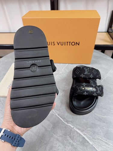 Louis Vuitton Monogram Denim Two-Strap Platform Slide Sandals