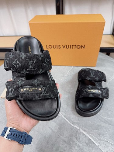 Louis Vuitton Monogram Denim Two-Strap Platform Slide Sandals