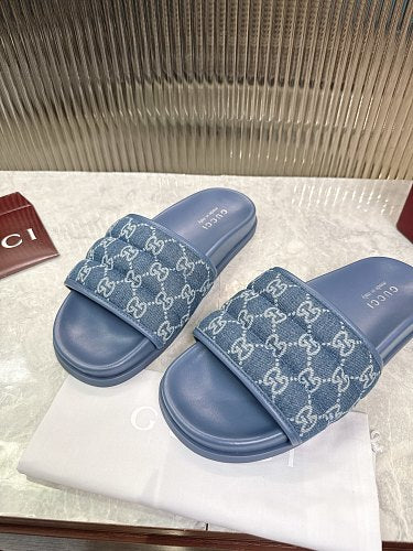 Gucci GG Monogram Denim Slide Sandals