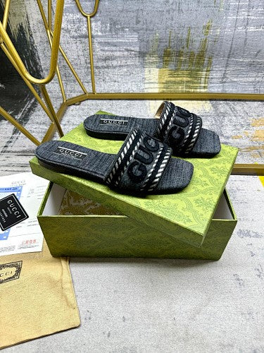 Gucci Logo Denim Slide Sandals
