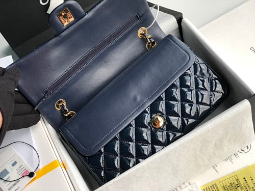 Chanel Black Patent Leather Quilted Classic Double Flap Bag