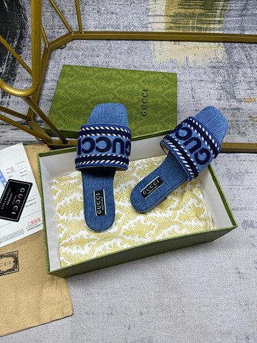 Gucci Logo Denim Slide Sandals