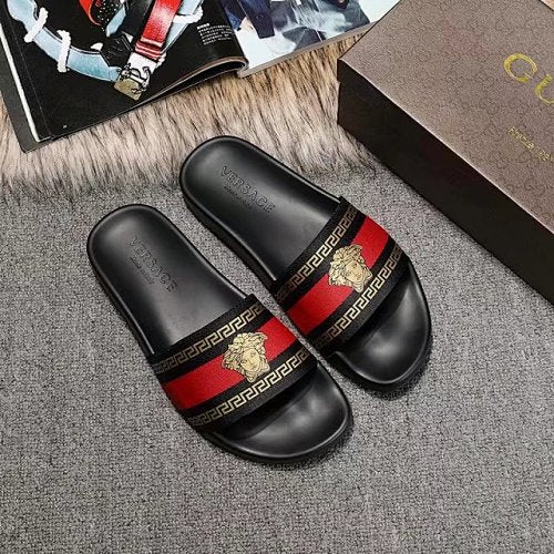 Versace Medusa Greca Web Stripe Pool Slide Sandals