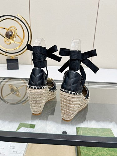 Gucci Marmont Matelassé Leather Platform Espadrille Wedges