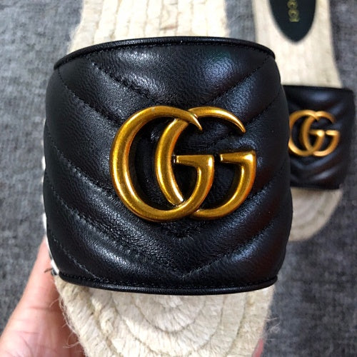 Gucci GG Marmont Matelassé Leather Espadrille Slides
