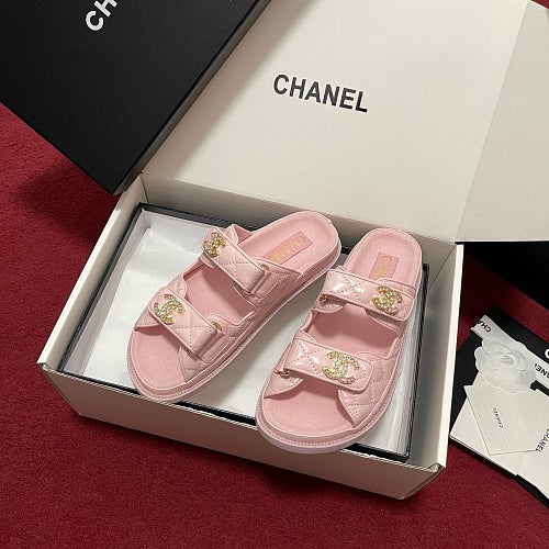 Chanel Pink Quilted CC Dad Sandals