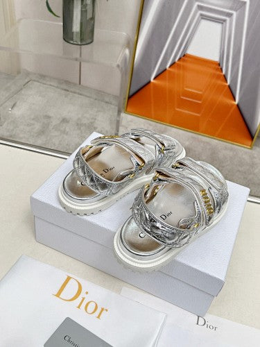 Dior Dioract Metallic Cannage Flat Sandals – Silver