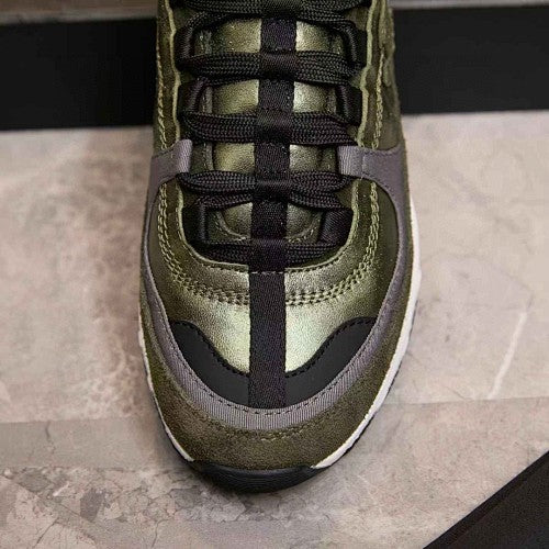 Chanel CC Logo Metallic Olive Green Runner Sneakers