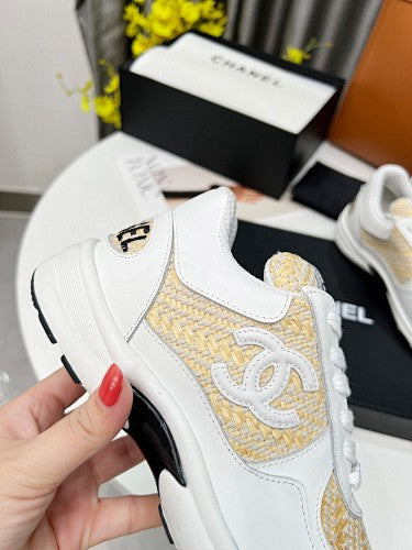 Chanel CC Tweed & Leather Low-Top Sneakers