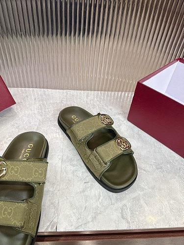 Gucci GG Monogram Double-Strap Slide Sandals