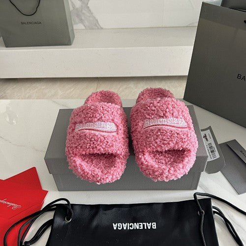 Balenciaga Furry Logo Slide Sandals