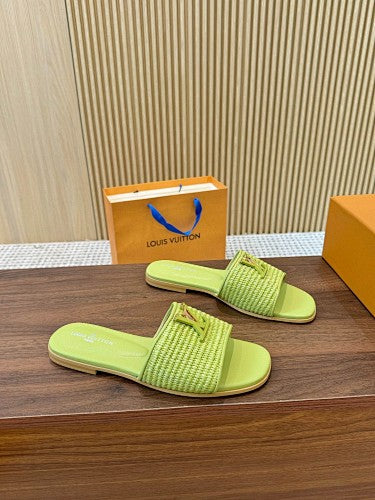 Louis Vuitton LV Initials Raffia Flat Slide Sandals
