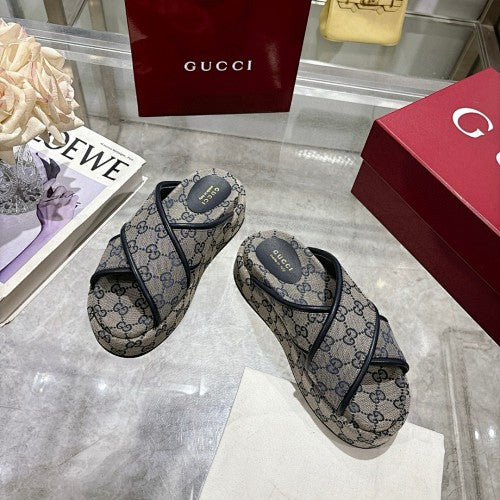 Gucci GG Supreme Canvas Crossover Platform Sandal