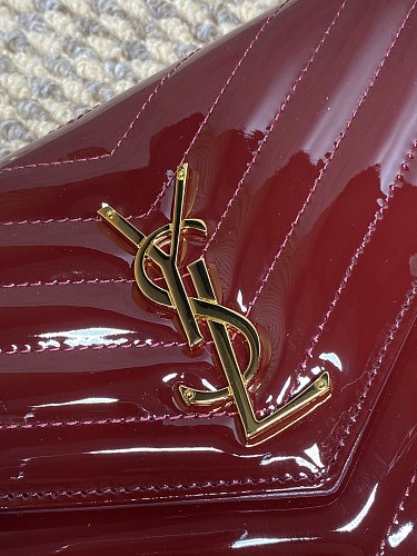 Saint Laurent (YSL) Burgundy Patent Leather Monogram Wallet