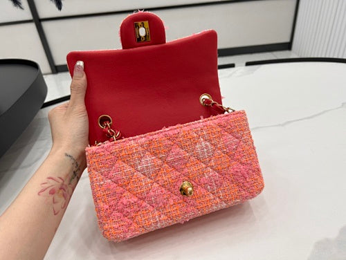 Chanel Pink & Orange Tweed Mini Flap Bag