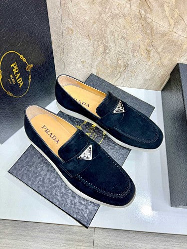 Prada Black Suede Logo Loafers