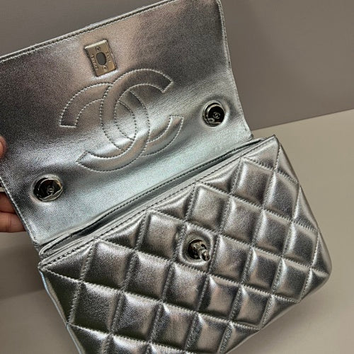 Chanel Metallic Silver Quilted Flap Bag