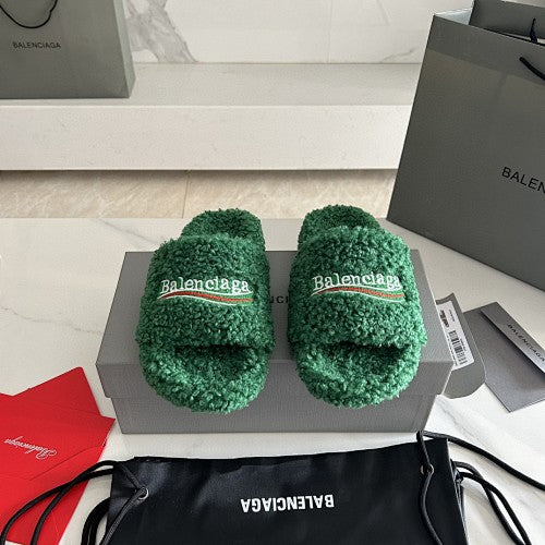 Balenciaga Furry Logo Slide Sandals