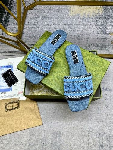 Gucci Logo Denim Slide Sandals