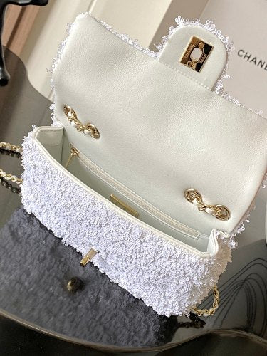 Chanel White Sequin Mini Flap Bag