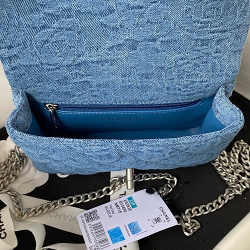 Chanel Blue Denim Camellia Jacquard Flap Bag