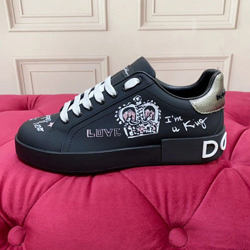 Dolce & Gabbana Portofino Graffiti Crown Low-Top Sneakers