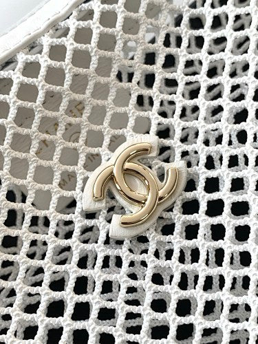 Chanel White Mesh Crescent Hobo Bag