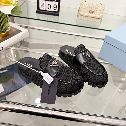 Prada Technical Mesh Triangle Logo Mule Loafers