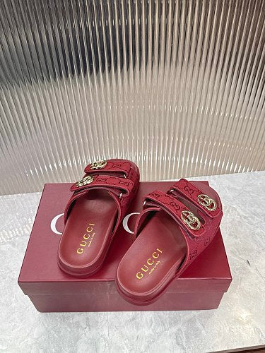 Gucci GG Monogram Double-Strap Slide Sandals