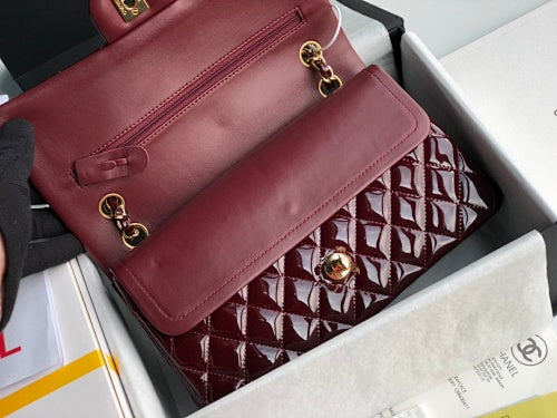 Chanel Burgundy Patent Leather Quilted Classic Double Flap Bag