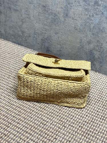 Saint Laurent (YSL) Natural Raffia Crochet Niki-Style Flap Bag