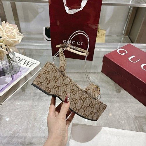Gucci GG Monogram Platform Wedge Sandals