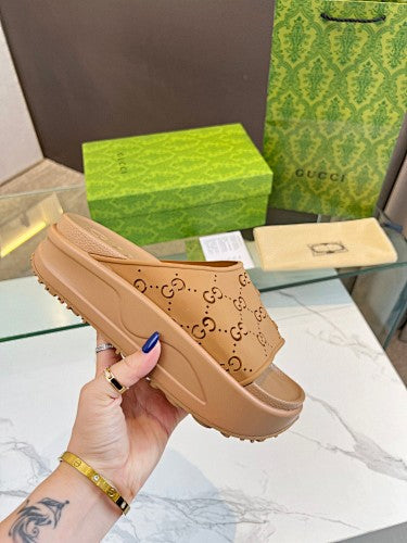 Gucci GG Perforated Platform Slide Sandals
