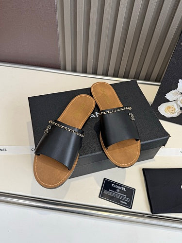 Chanel CC Logo Chain-Trim Slide Sandals