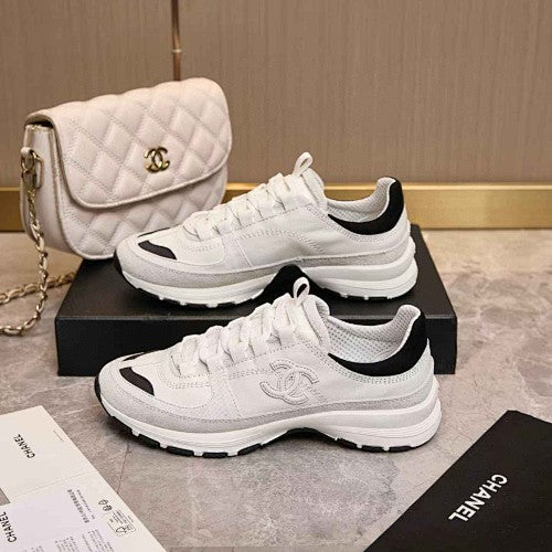 Chanel CC White & Black Low-Top Runner Sneakers           `