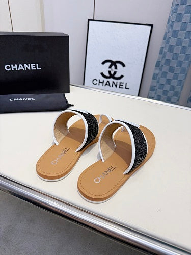 Chanel CC Logo Woven Toe-Ring Sandals