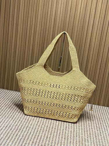 Saint Laurent (YSL) Natural Raffia Crochet Tote Bag