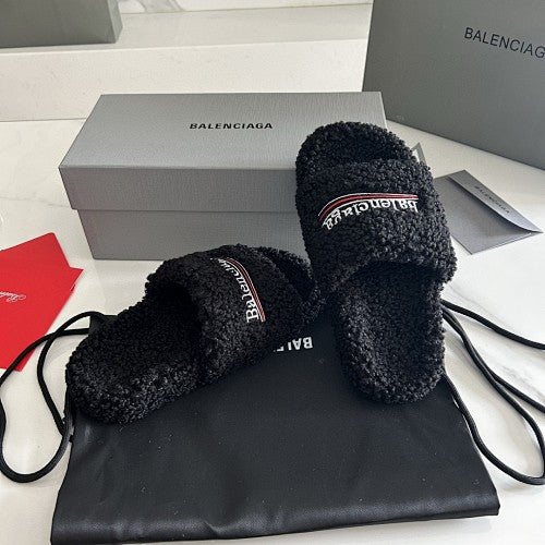 Balenciaga Furry Logo Pool Slides