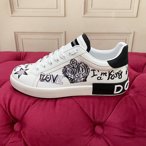 Dolce & Gabbana Portofino Graffiti Crown Low-Top Sneakers